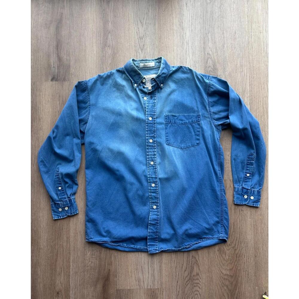 Vintage John Ashford Sport Men's Blue Denim Button Down Long Sleeve Shirt Size M
